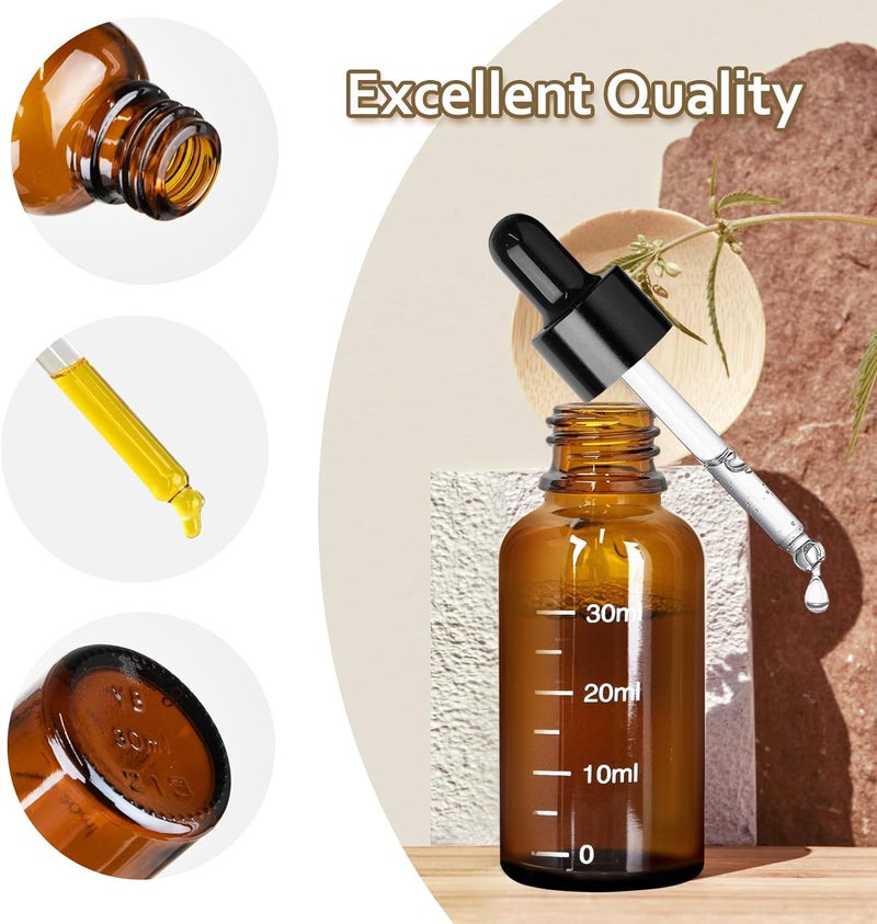 Oubest 4Pcs Dropper Bottles Tincture with Dropper Glass 0.5oz 15ML Thick Amber Leakproof Essential Oils Eye Bottles with 1 Funnel & 4 Labels - Image 2